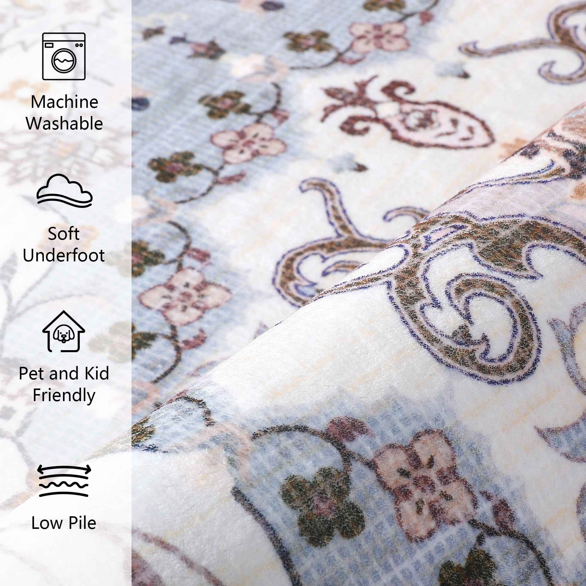 Wondo Bohemian Machine Washable Area Rug for Living Room, Brown, 5' x 8'
