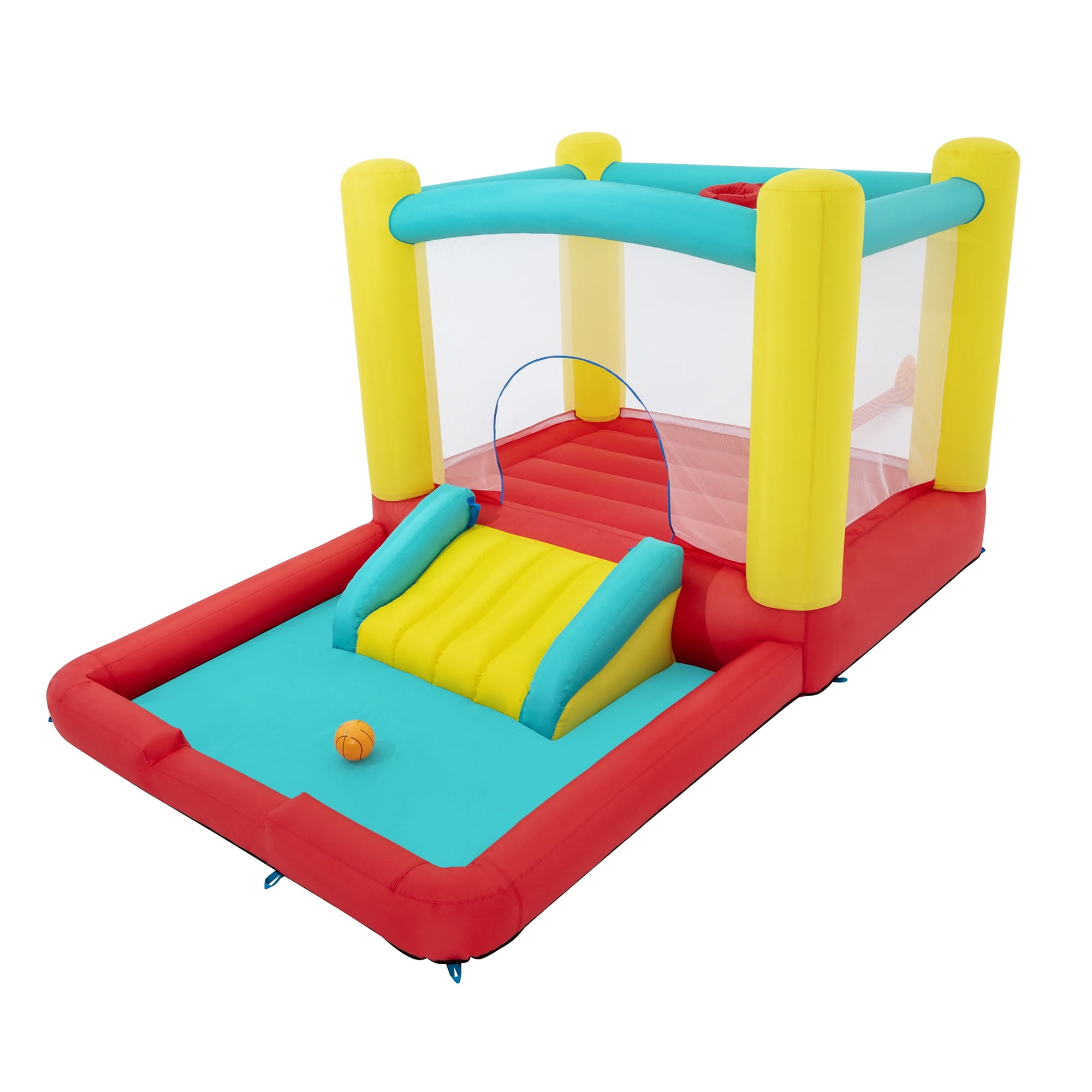 Play Day Jump 'n Away Inflatable Bounce House with Slide, Basketball Hoop and Pool Area, Indoor/Outdoor, Ages 3+