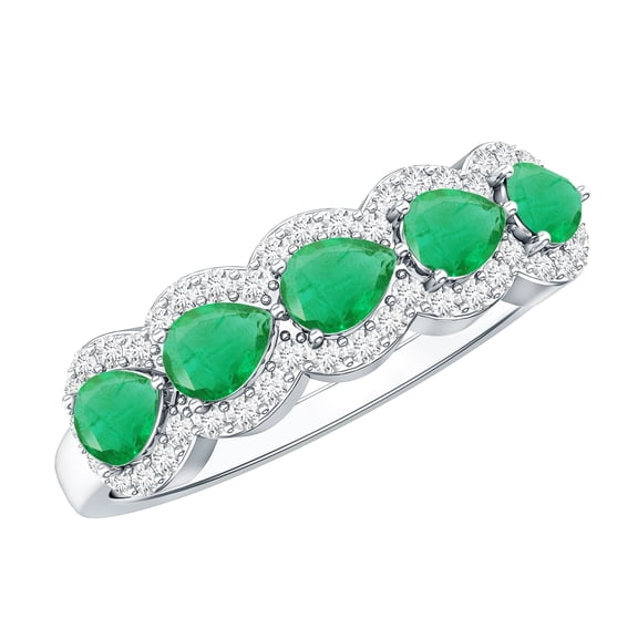 Rosec Jewels Pear Shape Emerald Anniversary Ring for Women - Natural Emerald Diamond Ring - AAA Quality - with Jewelry Box, 925 Sterling Silver, US 4.00