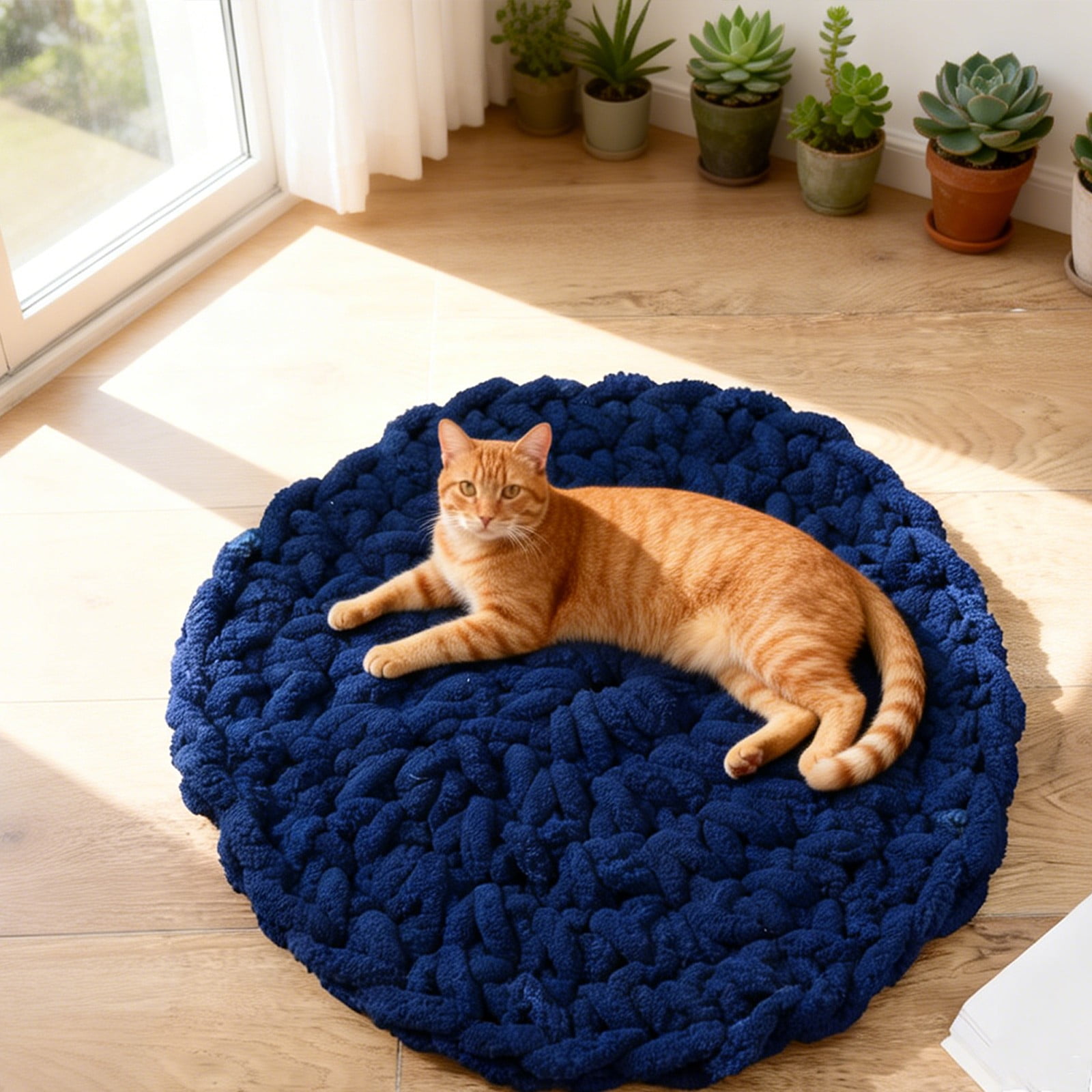 YM Cat Knitted Bed Mat, Extra-Soft Washable Warm Round Pads Cushions for Indoor Kittens, Cat Trees Towers, for Kneading and Sleeping, Cat Gift