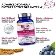 Granions Biotin 10,000 mcg Hair, Skin and Nails Pills - Selenium, Zinc, Millet, Bilberry Extracts, Aminos - 60 Tablets