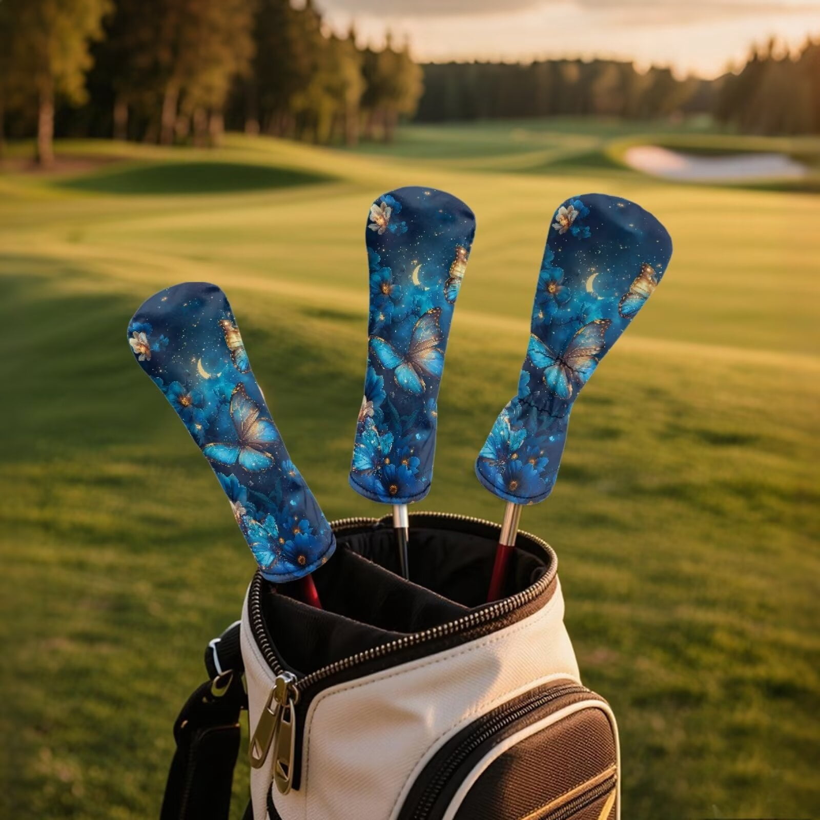 Uorisanigo Golf Club Head Covers - Premium Leather Driver/Fairway/Hybrid Headcover - Personalized Blue Butterfly Golf Club Headgear Accessories for Men Women, Fits Most Size