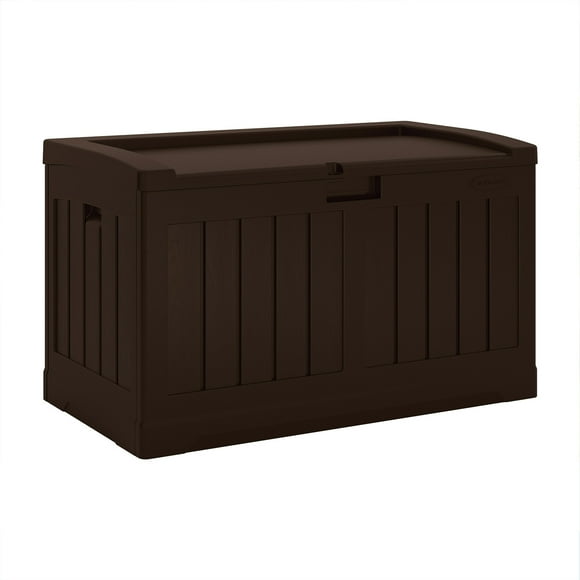 Suncast 50 Gallon Medium Resin Outdoor Storage Deck Box with Seat, Java
