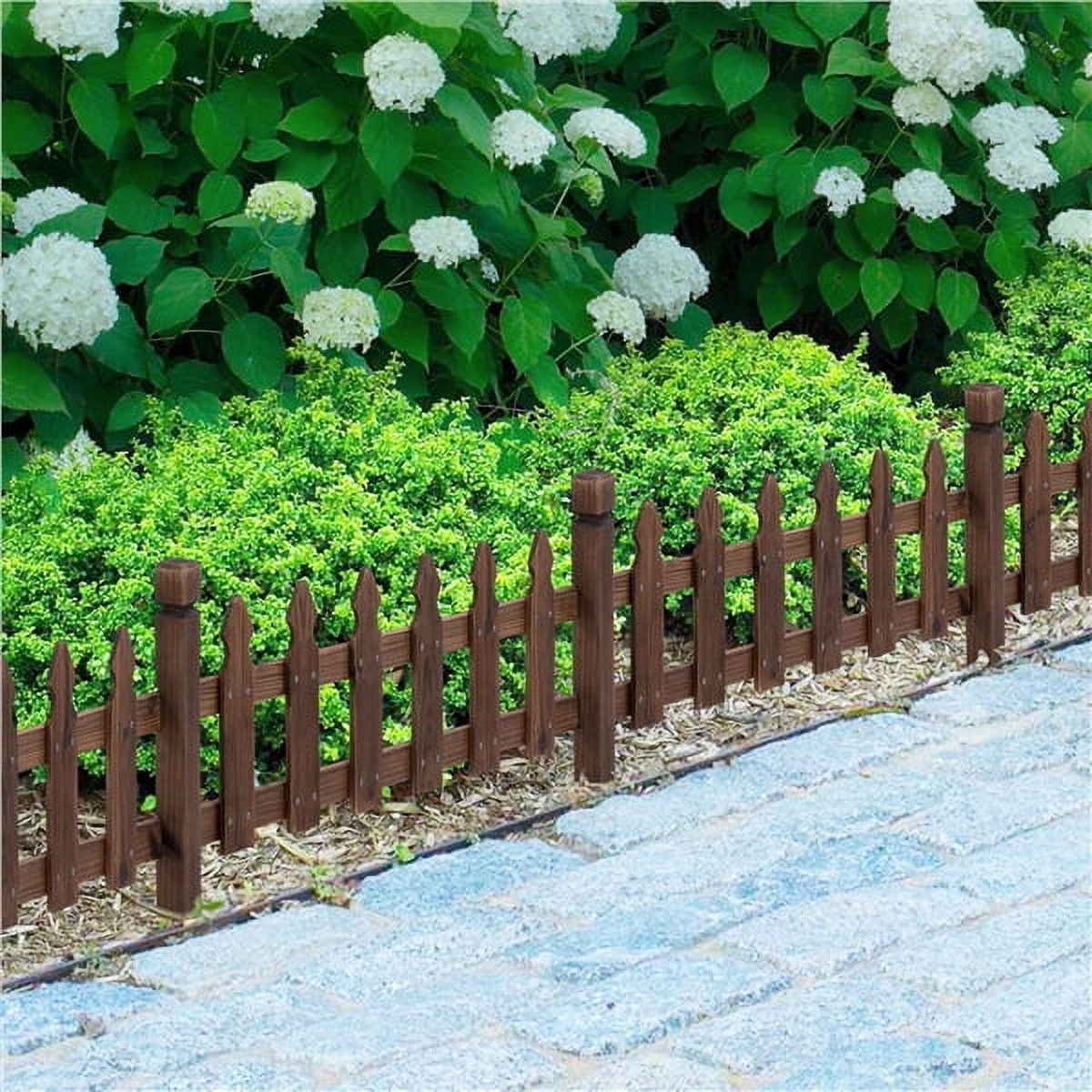 Set of 5 Outdoor Wood Garden Fence Garden Yard Border, Natural Wood