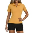 thumbnail image 2 of Women Work Out Tops Sawvnm Women's Fashion Multi-Color Ribbed Casual Short-Sleeve Collared T Shirt Top Tank Tops for Women Yellow XL, 2 of 9