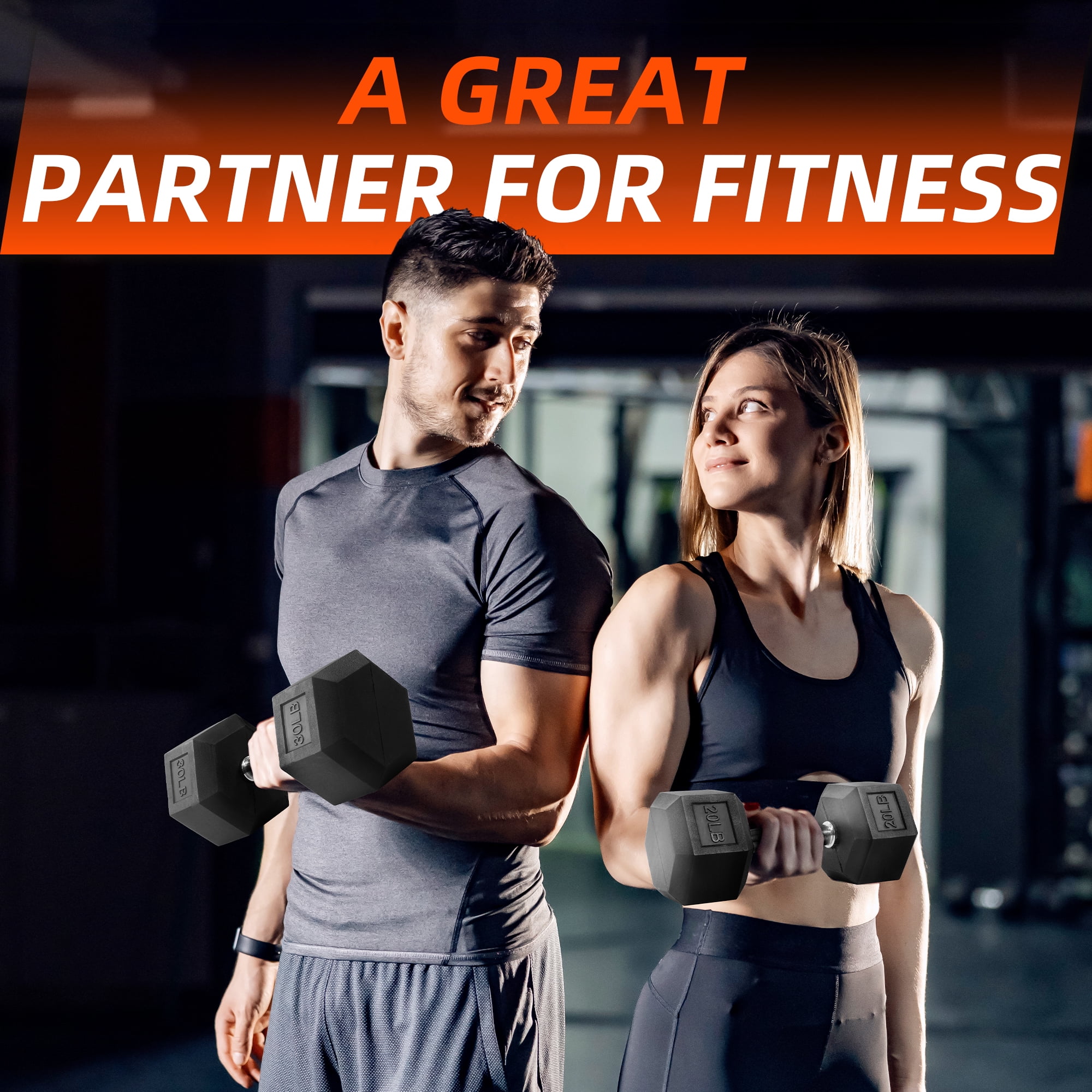 FlexWave Rubber Encased Hex Dumbbell – 10-50 lb, Black, Durable Non-Slip Weights for Home & Gym Workouts