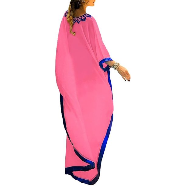 Kaftan Vestidos para Mujer de Gasa de Floral Impresión Caftán Traje de Baño Tallas Grandes Larga Playa Cover up A-rosa A-rosa Xishao ropa