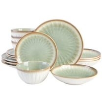 Gibson Elite Mayfair Bay 16 Piece Double Bowl Embossed Reactive Dinnerware – Green