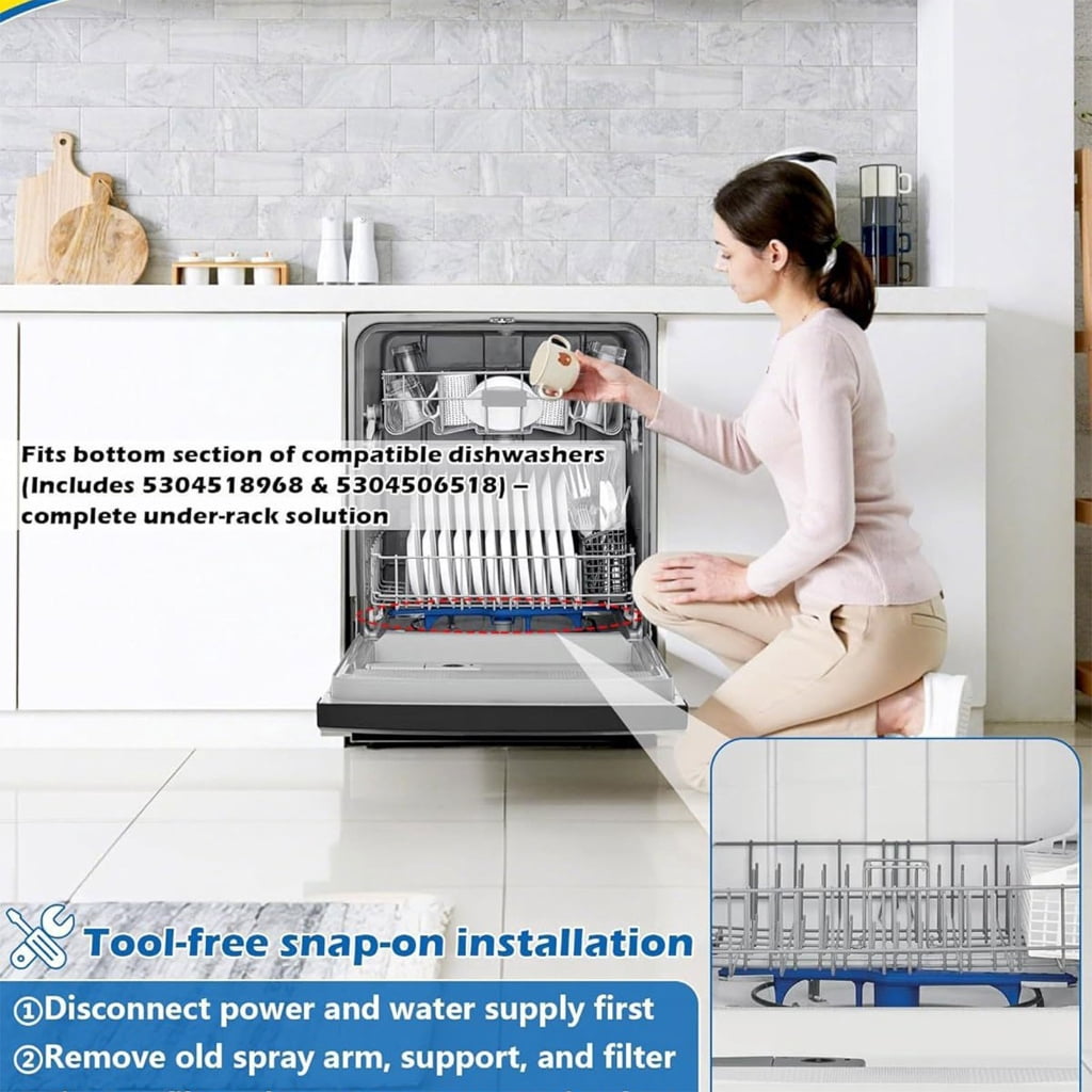 NEXAVKPR Replacement Lower Washing Arm For Dishwasher With Filter And Bracket 18.8 Inch Polymer