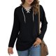 thumbnail image 2 of Sudadera clásica negra de manga larga con cuello en V y capucha con cordón para mujer, 2 of 6