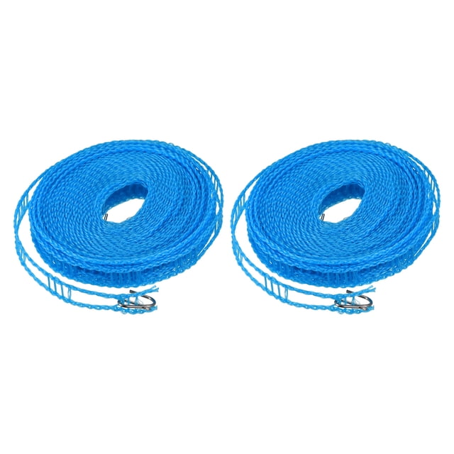 Unique Bargains 26.24ft Nylon Portable Clothesline Windproof Non Slip Washing Line, Blue 2 Pack