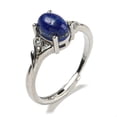 thumbnail image 2 of Oval Natural Lazuli Adjustable Rings Brass Clear Cubic Zirconia Ring Long-Lasting Plated Lead Free & Cadmium Free Platinum Inner Diameter 18mm, 2 of 4
