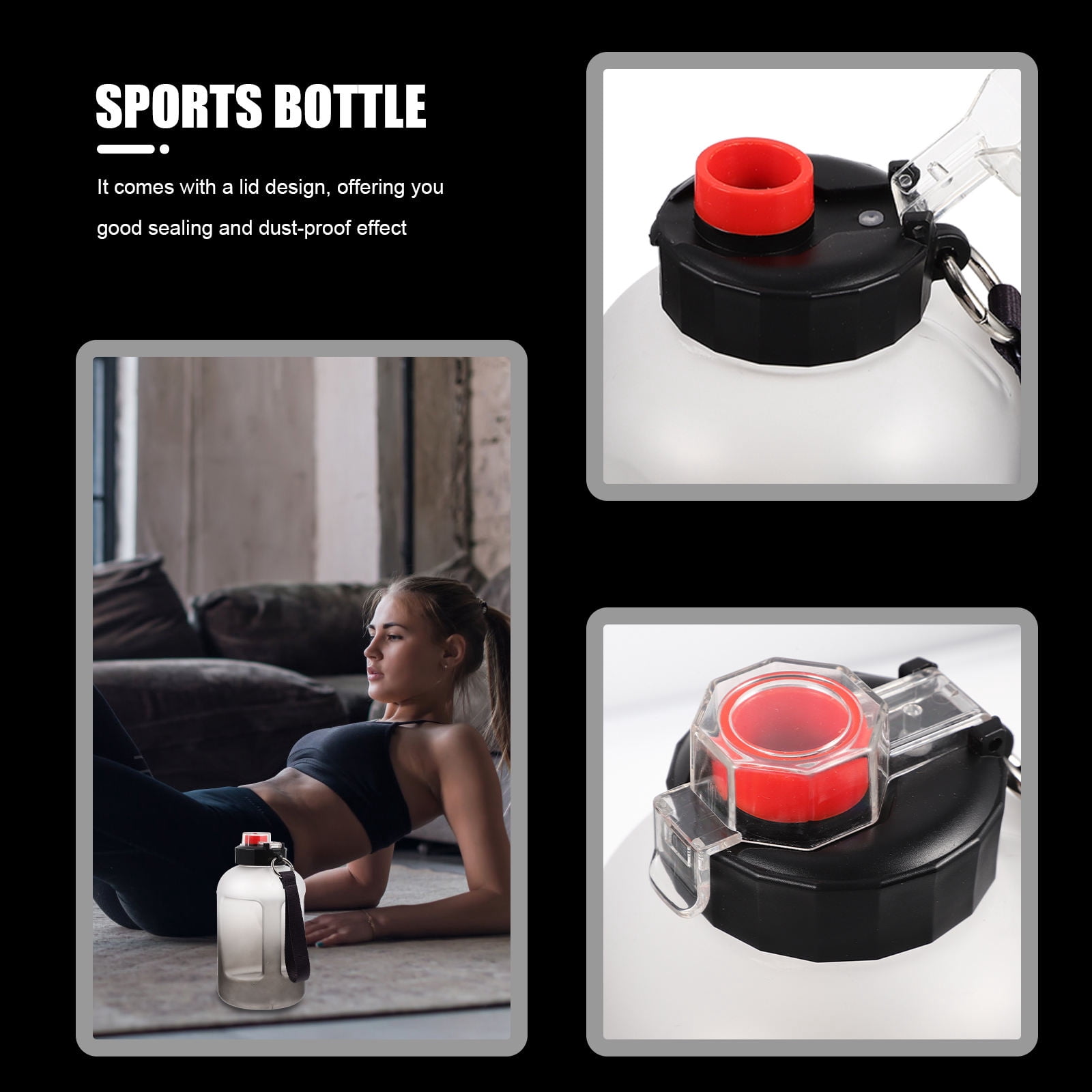 ETHZZLE Portable Black Gradient Water Bottle with Leakproof Lid, Workout Hydration Bottle for Daily Use