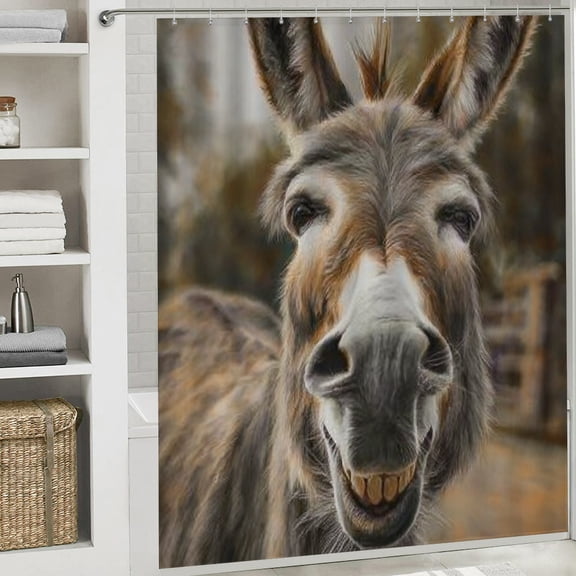 RKSupls Happy New Year Shower Curtain, Smile Donkey Shower Curtain with Hooks for Christmas Home Bathroom Decor Washable Curtains, 72x72 in