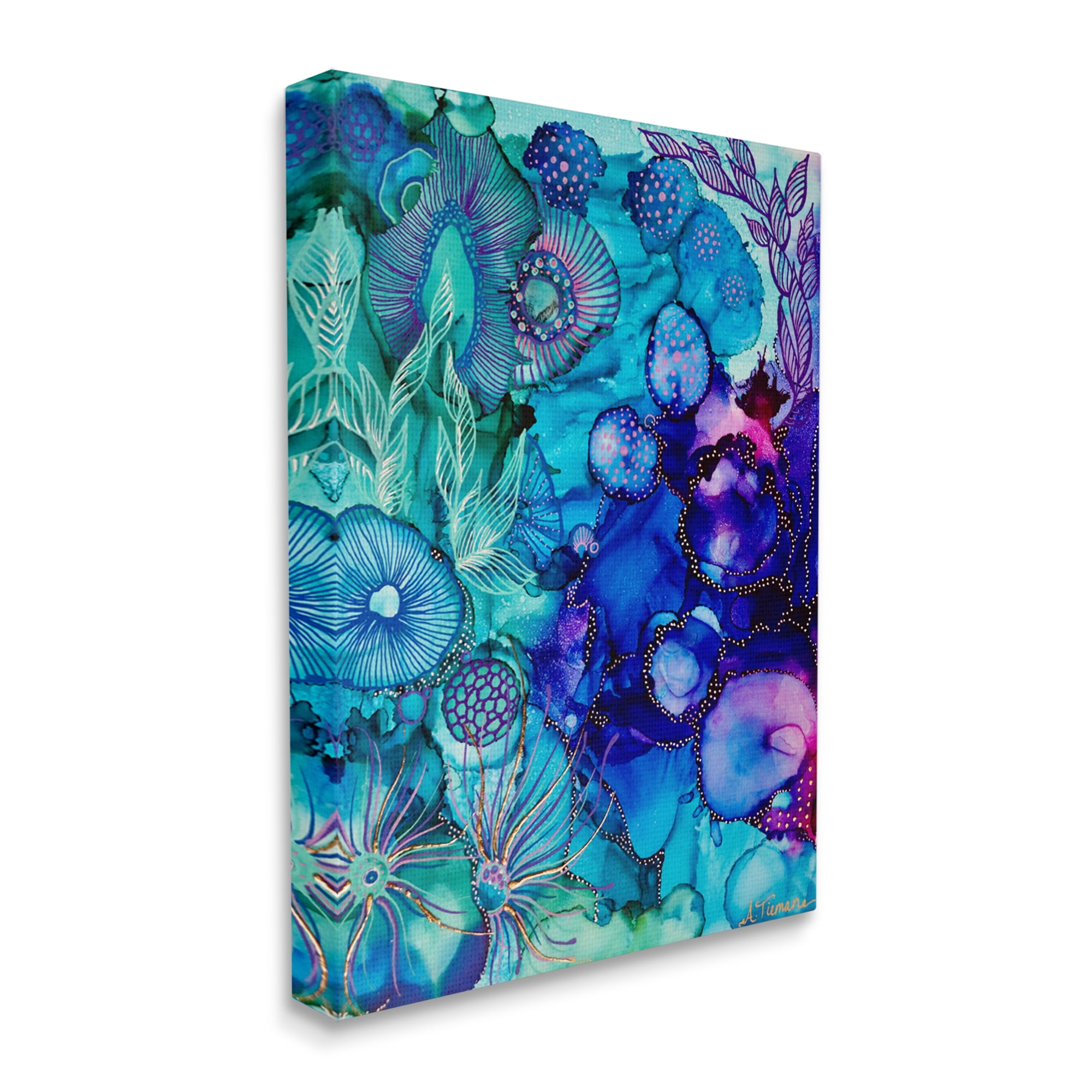 Stupell Industries Blue Modern Sea Life Abstract Painting Gallery Wrapped Canvas Art Print Wall Art, 30 x 40