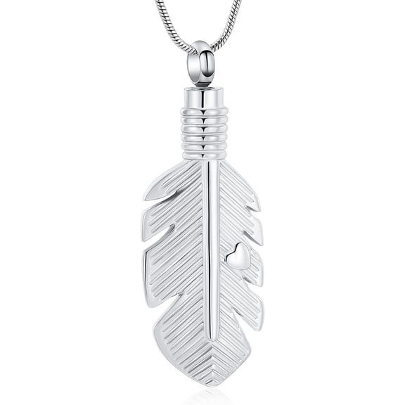 Feather Urn Pendant Necklace for Ashes Stainless Steel Memorial Jewelry Birds Feather Design Urn Necklace for Women Men Cremation Jewelry Keepsake Urn Necklace