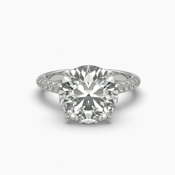 Classic 4-Prong Round Cut Moissanite 18k Ring with Side Stones