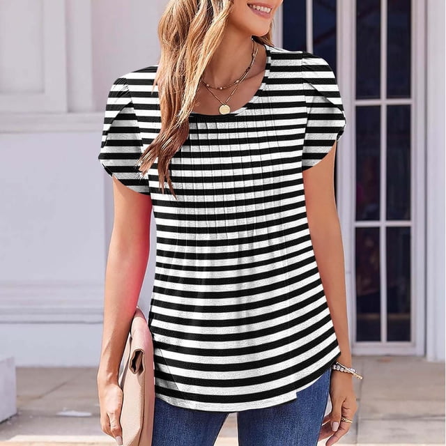 Soki Hauts à Manches Courtes pour Femmes en Liquidation Col en V Été Décontracté T-shirt