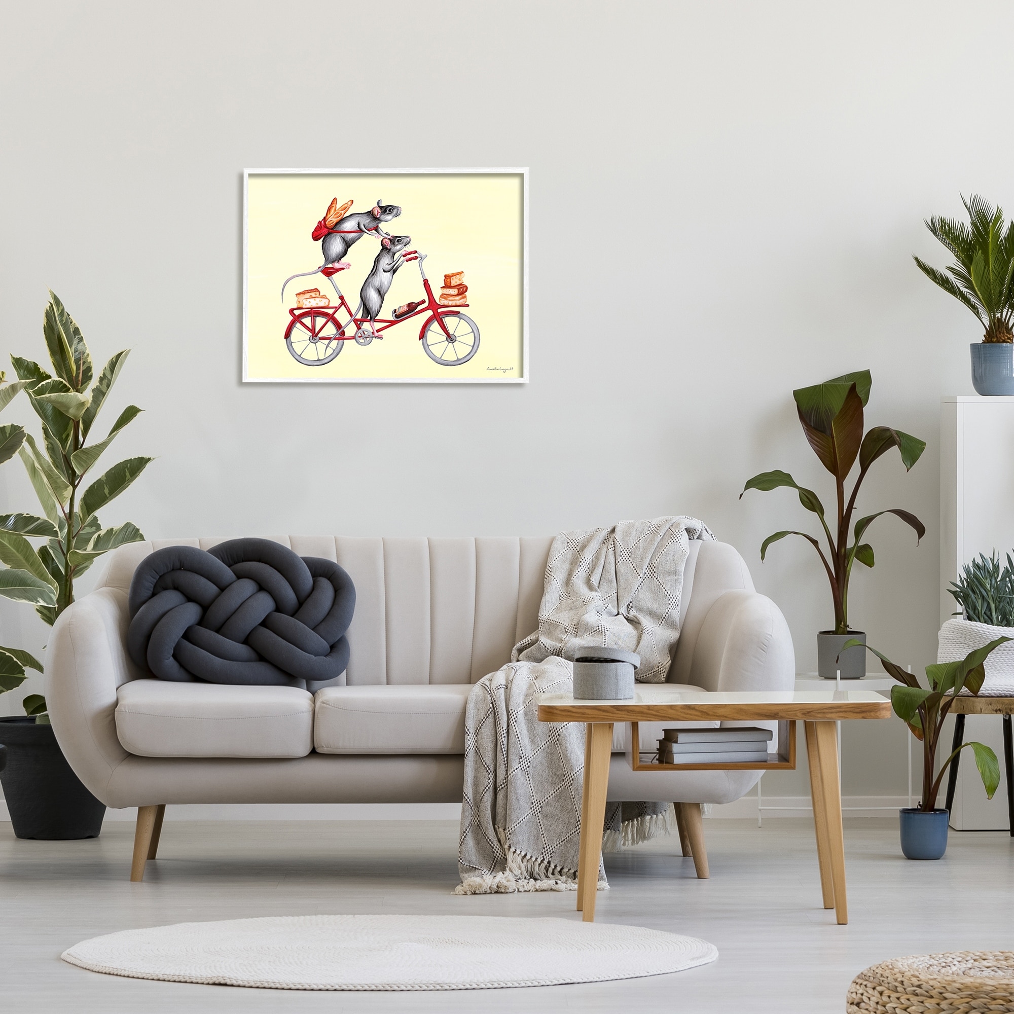 Stupell Industries Mice On Bicycle Carrying Picnic Lunch Bread Cheese Graphic Art White Framed Art Print Wall Art, Design by Amelie Legault