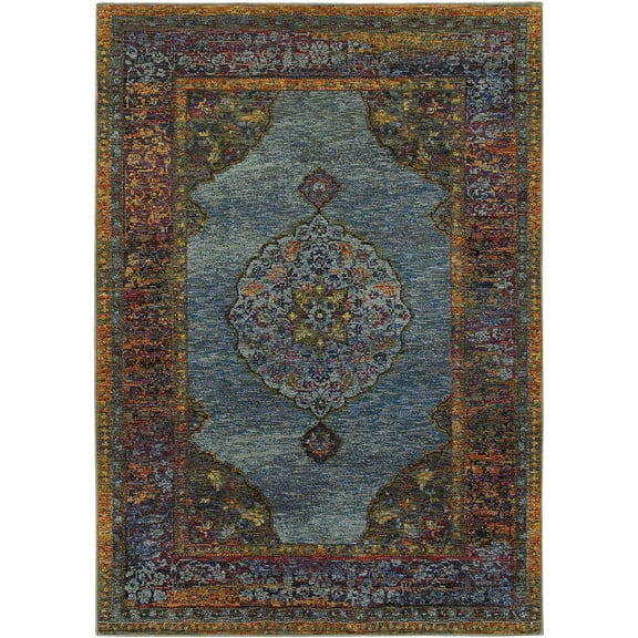 Moretti Glow Area Rug 7139A Blue Rings Petals 3' 3" x 5' 2" Rectangle