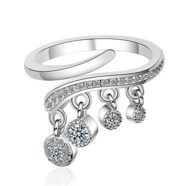 MANNYA Adjustable Ring Zircon Tassel Band Ring Dangling Charm Open Statement Ring