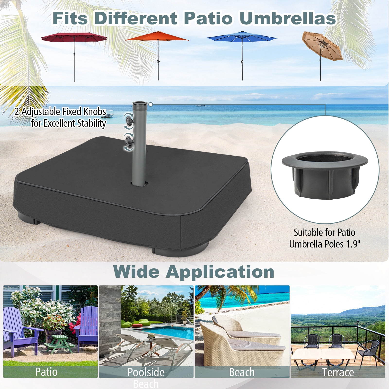 Topbuy Square Umbrella Base Patio Umbrella Stand with 2 Sandbags & 1 Waterproof Cover Outdoor Heavy Duty Umbrella Holder