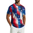 thumbnail image 2 of Men's American Flag T-Shirt Cotton-Like Stretch Jersey Patriotic Short Sleeve Crew Neck Tee Wave Art Red L, 2 of 6
