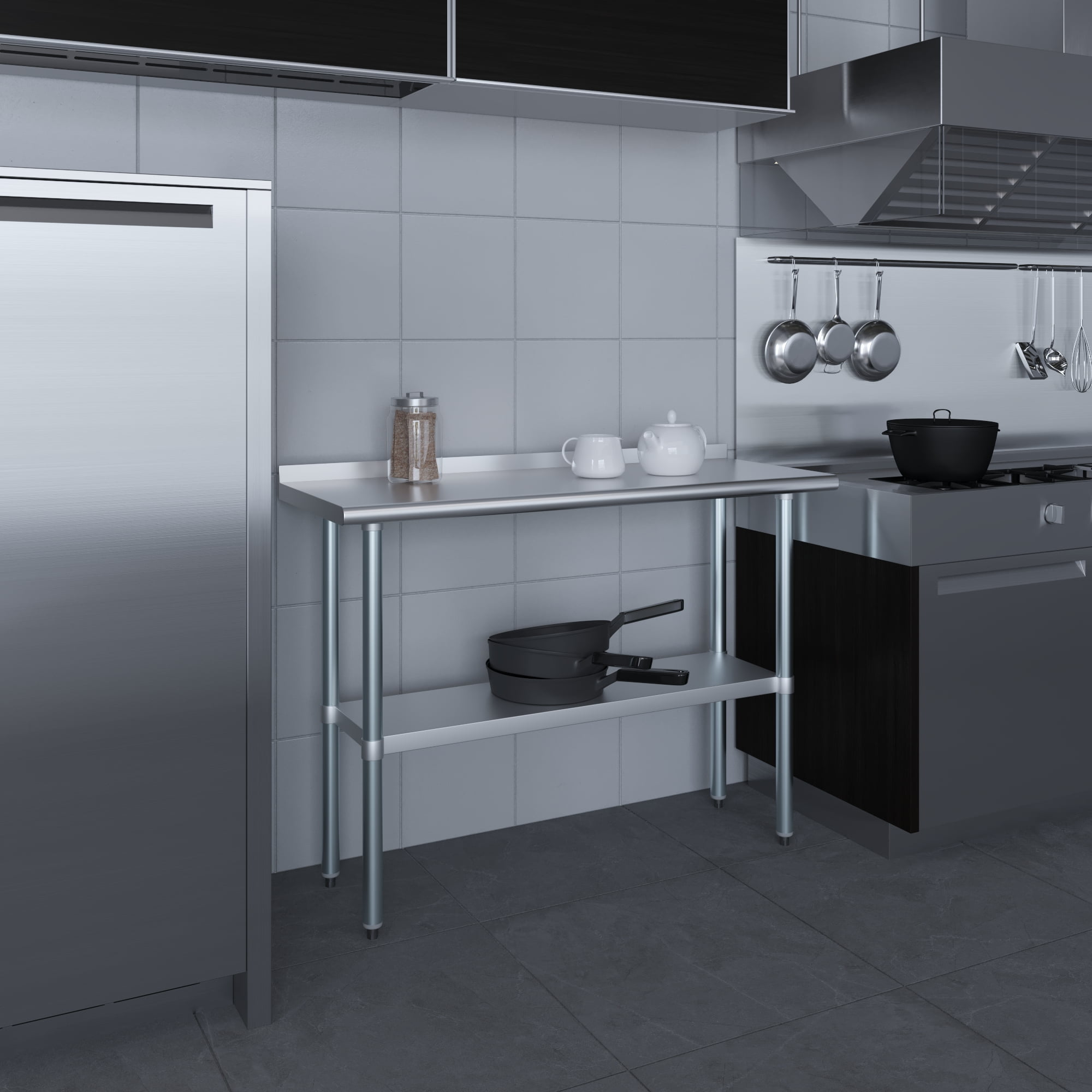 AmGood 18" X 48" Stainless Steel Work Table with 1.5" Backsplash | Metal Kitchen Food Prep Table | NSF