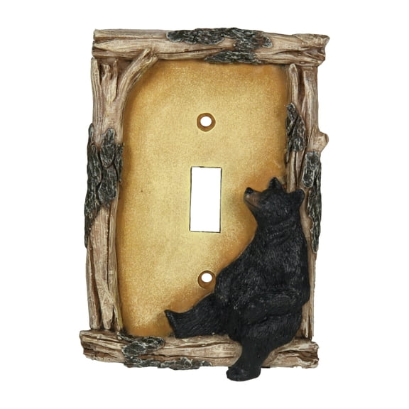 Rivers Edge Products Standard Light Switch Cover Plate, Single Toggle Switch, Poly-Resin Wall Plate Cover, Hand-Painted Decorative Wall Switch Plate, Screws Included, Bear
