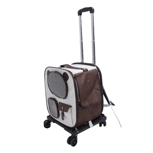Rolling Pet Carrier Backpack, 2 in 1 Breathable Window Large Capacity Dog Carrier Telescoping Handle Pet Travel Carrier with Wheels for Small Dogs and Medium Cats