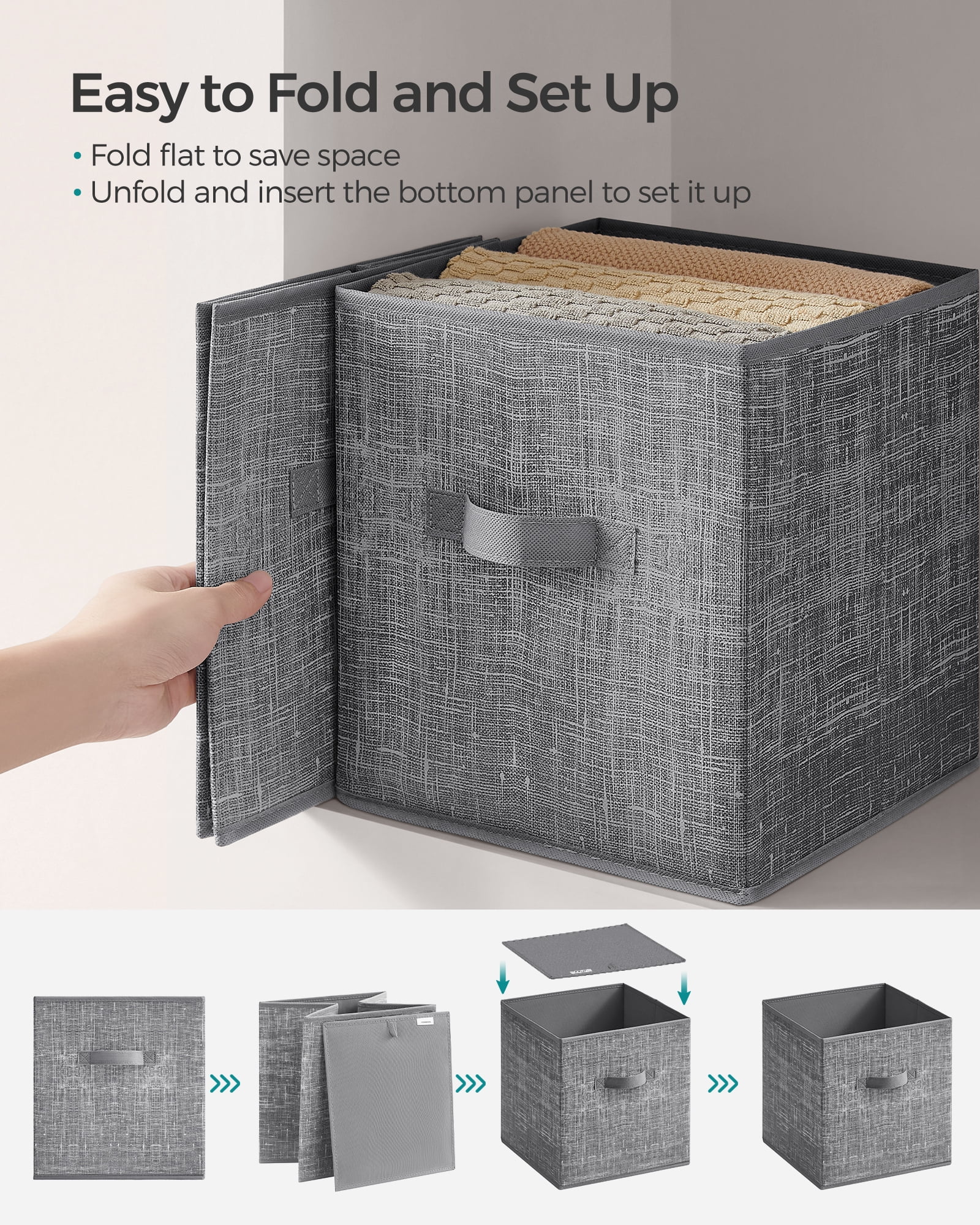 8 Storage Cubes, 11" Non-Woven Fabric Bins with Double Handles Closet Organizers for Bedroom Living Room Cattail Gray