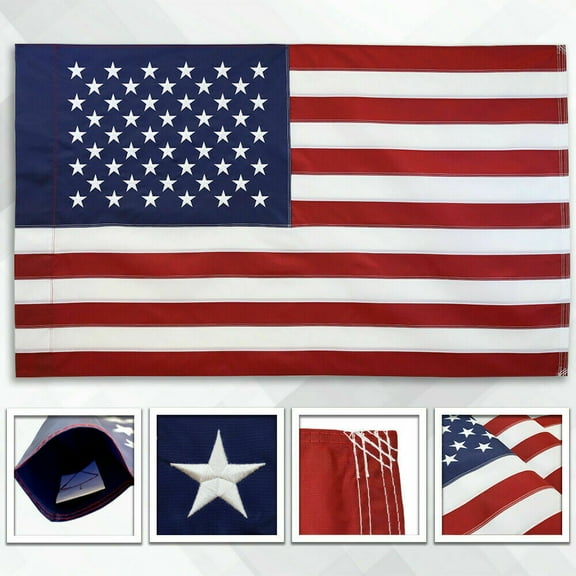 3x5 Embroidered USA Flag Sleeved 210D