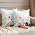 thumbnail image 2 of Watercolor Flower Pillow Covers 2 Pack Spring Multicolor Floral Plant Pillowcase Waterproof Outdoor Throw Pillow Cover for Patio Garden Square Cushion 16”x16”, 2 of 9