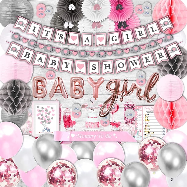 183 Piece Pink Elephant Baby Shower Decorations For Girl Kit It S A Girl Pre Strung Banners