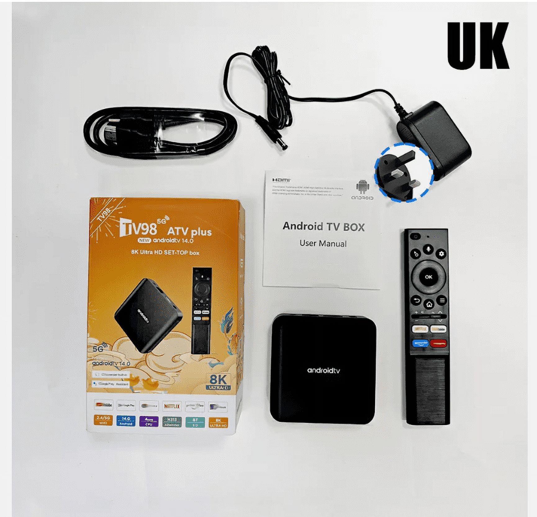 TV98 PLUS Smart Android TV Box, Media Player with Android 14.0 OS