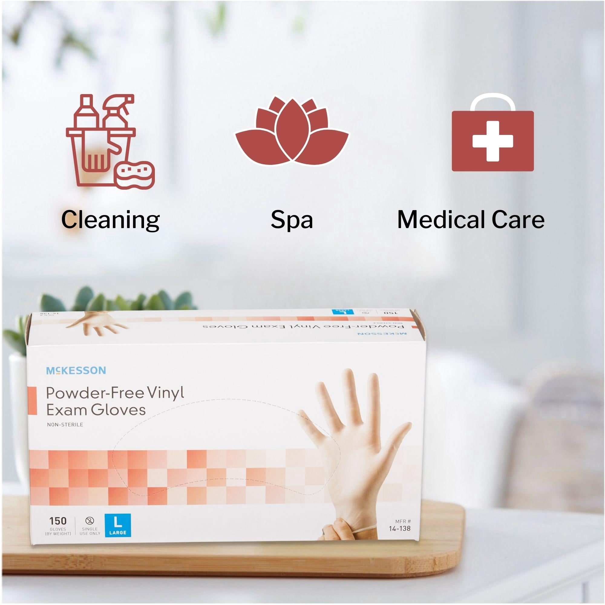 McKesson Vinyl Exam Gloves, Powder-Free, Disposable Medical Glove, Large, 150 Count, 10 Boxes, 1500 Total