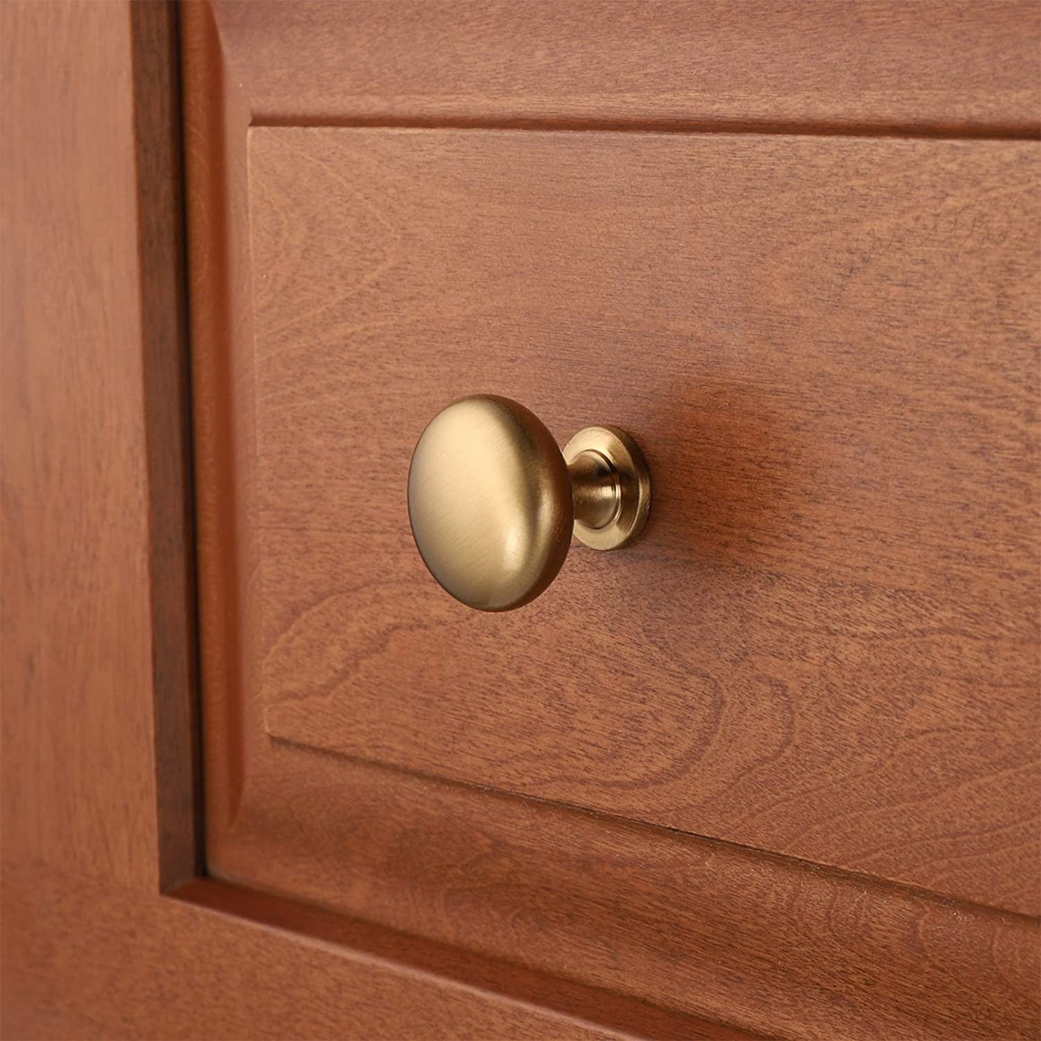 Aged Brass Knobs 12 Pack, Solid Warm Gold Cabinet Knobs, Antique Drawer Champagne Bronze Kitchen Hardware,Diameter 1-1/5"