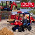 thumbnail image 4 of Lumiparty 4 in 1 Ride on Excavator & Bulldozer, 12V Kids Electric Vehicle, Front Loader, Digger, Horn, Adjustable Seat, Excavator Ride on Car Toy, Red & Blue, 4 of 7