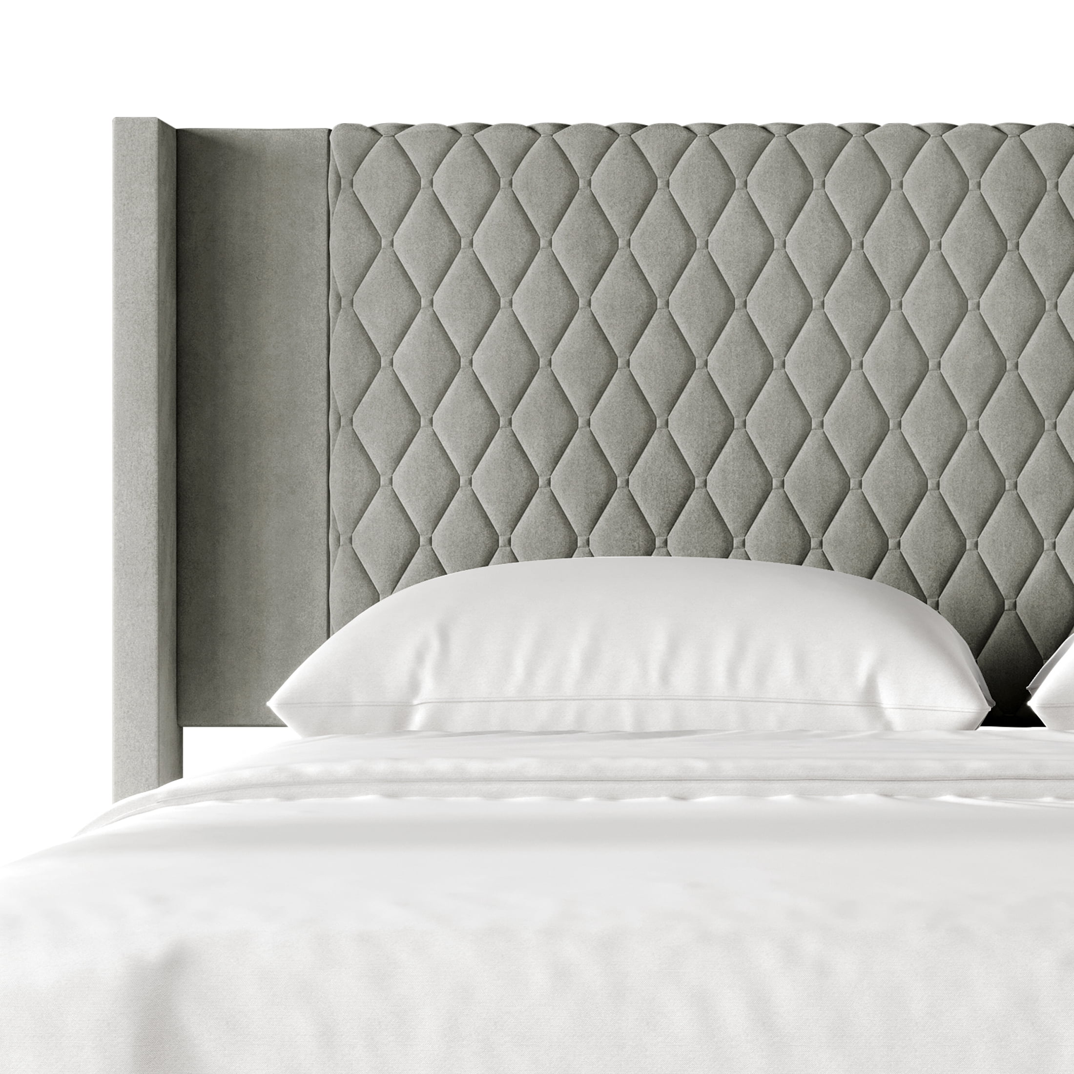 Castle Place Transitional Diamond-Stitched Velvet Wingback Queen Platform Bed, Grey