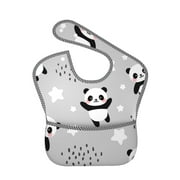 Bingfone Mess-Proof Baby Bib - Waterproof Bib For Baby Boy Or Girl With Food Catcher Pocket, Unisex-Pandas