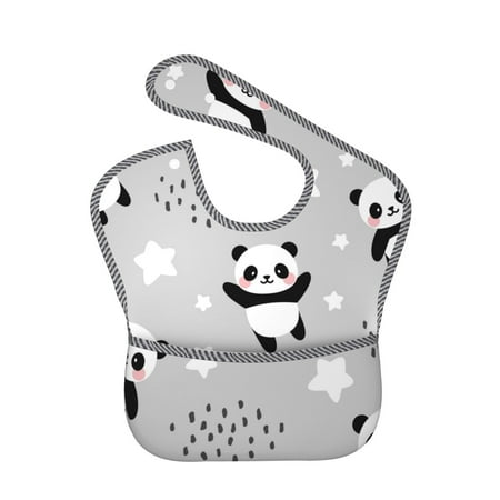 Bingfone Mess-Proof Baby Bib - Waterproof Bib For Baby Boy Or Girl With Food Catcher Pocket, Unisex-Pandas