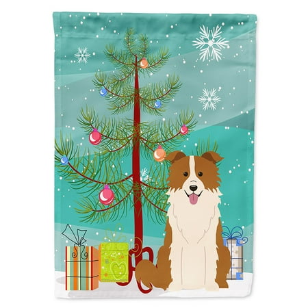Border Collie Flag - Merry Christmas Tree Border Collie Red White Garden Flag