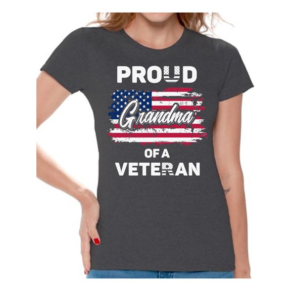 Awkward Styles Proud Grandma of a Veteran Shirt Grandma Gifts Patriotic Grandma T shirt USA Veteran Tshirt for Grandma I'm American Vintage USA Flag Grandma T-shirt 4th of July Gifts