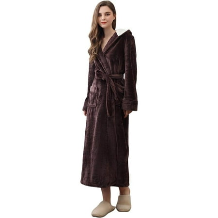 

[BRAND Cleance Sale!]Women Plush Bathrobe Warm Sleepwear Coral Plush Pajamas Fluffy Robe Long Faux Robe Winter Flannel Fleece Robe