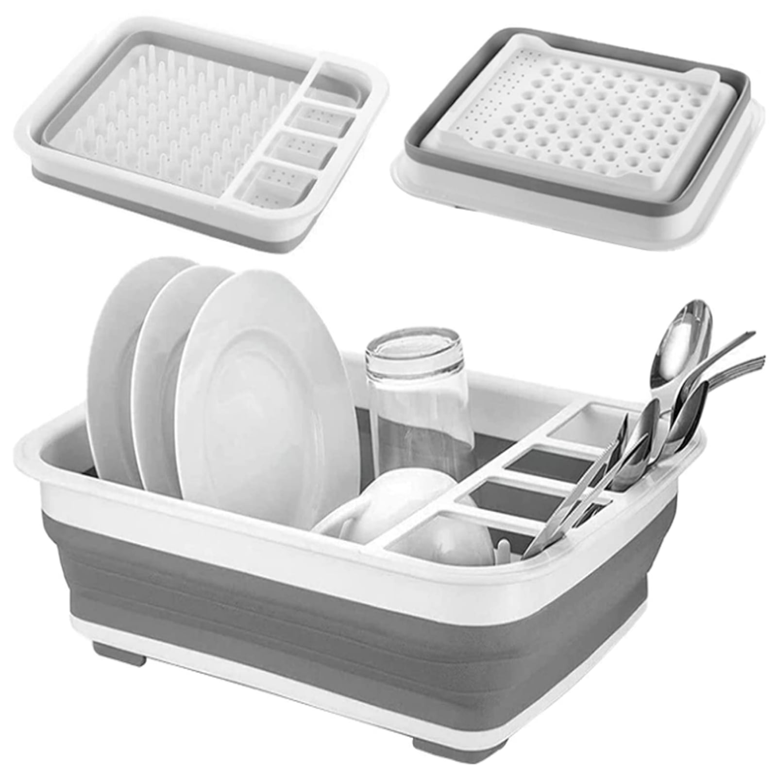 KAZETEC Collapsible Dish Drying Rack Portable Dinnerware Drainer