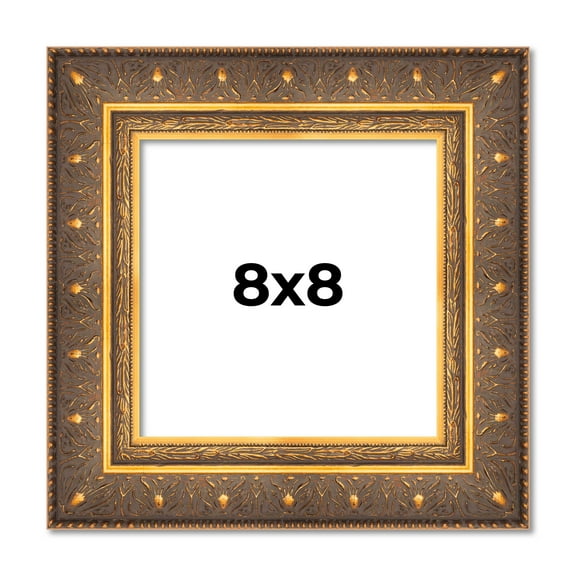 8x8 Frame Vintage Gold Solid Wood Picture Frame | 2.5 Inch Moulding Width | Ornate Bronze Museo