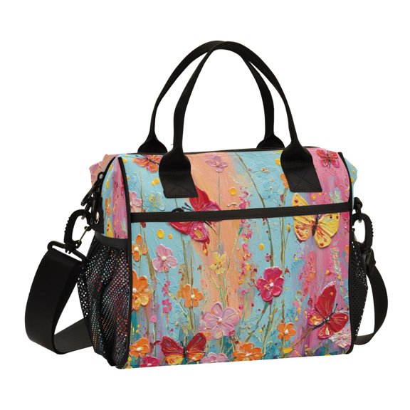 Large Insulated Lunch Bag for Women & Men Reusable Lunch Box with Adjustable Shouldle Strap Vibrant Garden Scene 9L