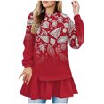 thumbnail image 2 of Wpawbk Robe T-shirt Imprimée Color Block pour Femmes, Col Rond Plissé Manches Longues, Ample Confortable Élégant, Parfait pour Toutes les Saisons, Usage Quotidien et Sorties, 2 of 5