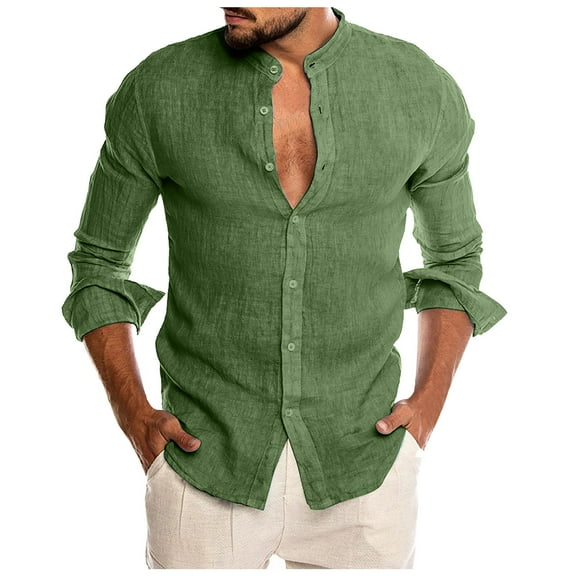eileial Men's Button Down Dress Shirts Textured Long Sleeve Casual Hawaiian Beach Shirt with Pocket,Army Green XXL