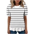 thumbnail image 6 of hotojiny Womens Tops Summer Short Sleeve Striped Shirts with Ruffle Hem Loose Fit Crew Neck T-Shirts Streetwear, 6 of 7